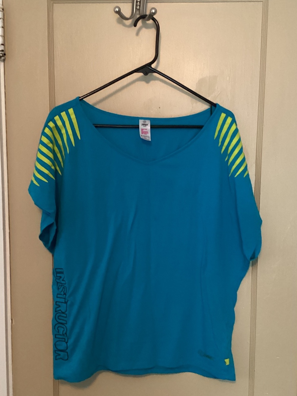 Zumba Women's Teal V-Neck Instructor Top with Lime Accent
